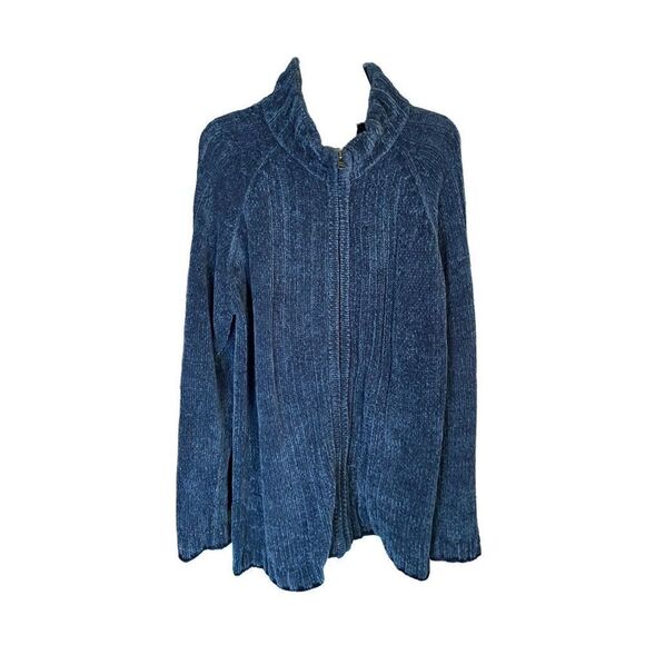 Outside additions by StanHerman women’s chenille, ribbed blue front zip sweater - Picture 2 of 3